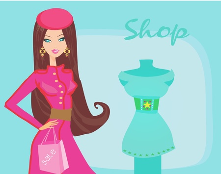 fashion girl Shopping illustration のイラスト素材