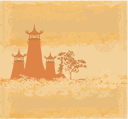 old paper with Asian Landscapeのイラスト素材