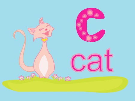 illustration of animal alphabet C with cat のイラスト素材
