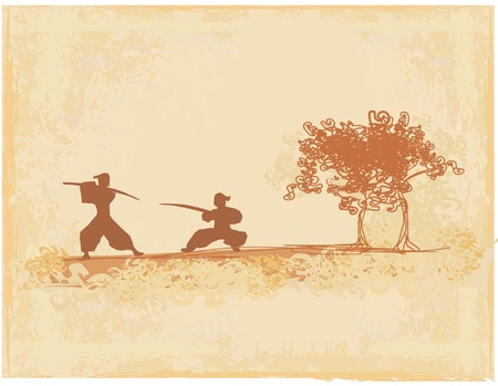 old paper with Samurai silhouette のイラスト素材