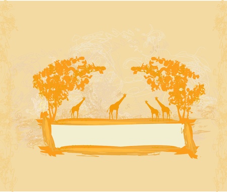 grunge background with African fauna and floraのイラスト素材