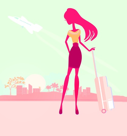 beauty travel girl with baggageのイラスト素材
