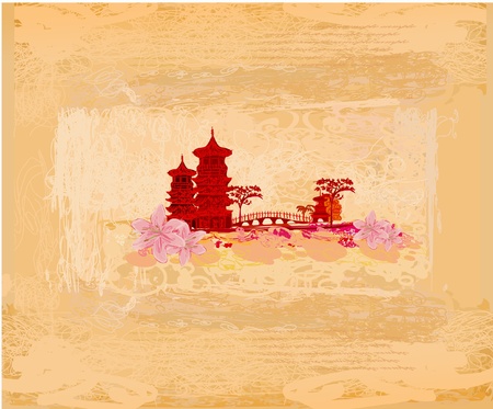 old paper with Asian Landscape のイラスト素材