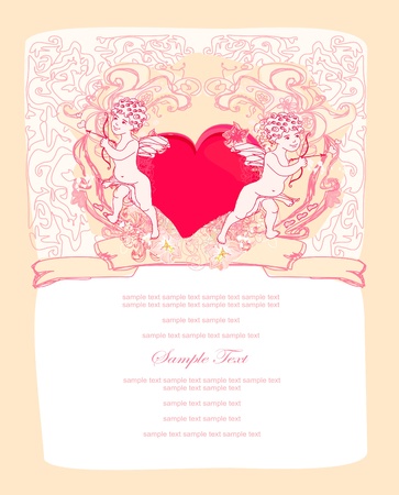 happy valentines day card with cupid のイラスト素材