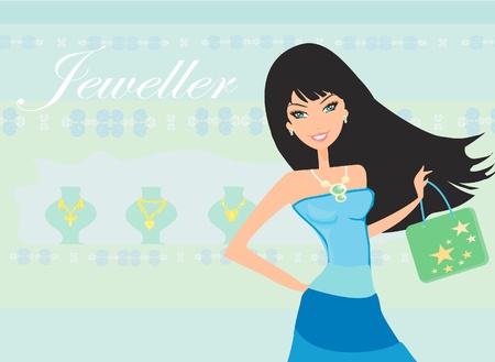 Girl and jewellerys のイラスト素材