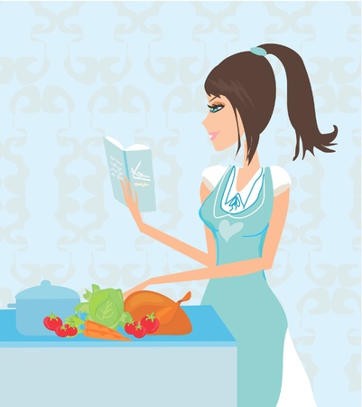 Beautiful lady serving chicken のイラスト素材