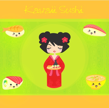 kawaii cute sushi setのイラスト素材