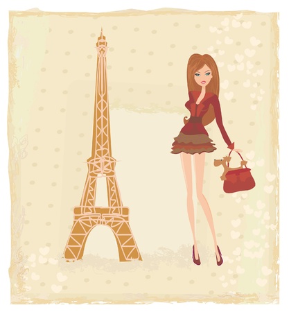 beautiful women Shopping in Paris - vector card のイラスト素材