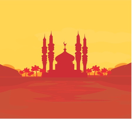 Ramadan background - mosque silhouette vector card のイラスト素材