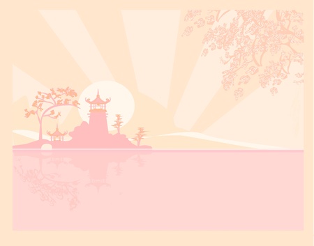 old paper with Asian Landscape のイラスト素材