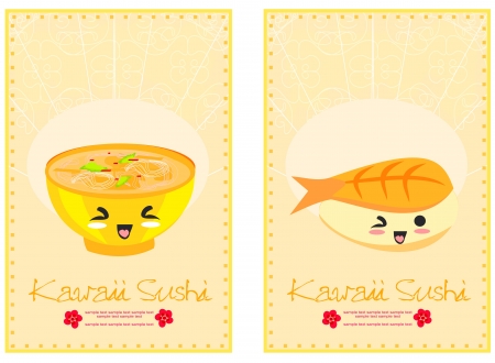 cute sushi cartoon illustration - vector card のイラスト素材