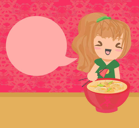sweet girl enjoy sushi のイラスト素材