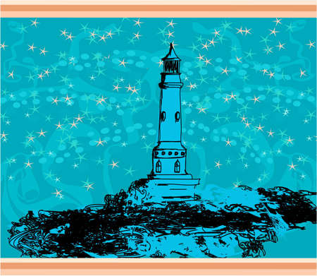 lighthouse seen from a tiny beach - Grunge Poster のイラスト素材