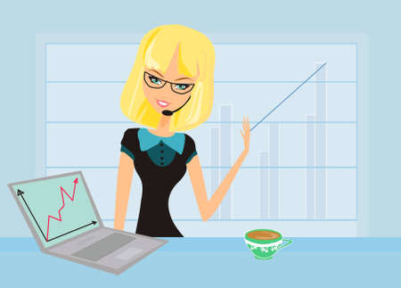 beautiful secretary working with computer のイラスト素材