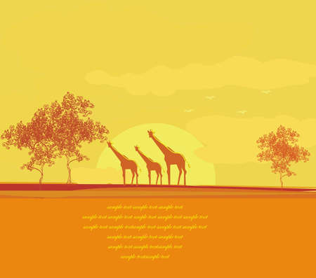 grunge background with African fauna and flora のイラスト素材