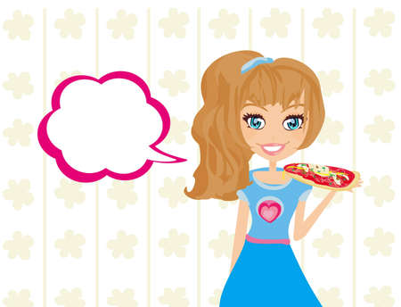little girl eating pizzaのイラスト素材