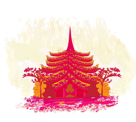 old paper with Asian Landscape のイラスト素材