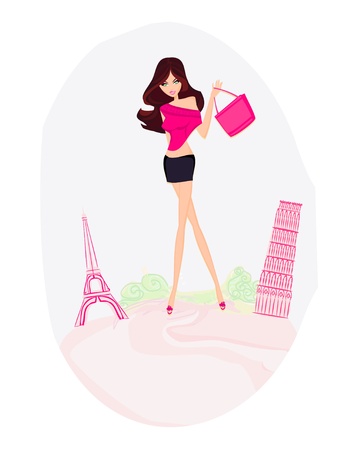 beautiful women Shopping in France and Italy のイラスト素材