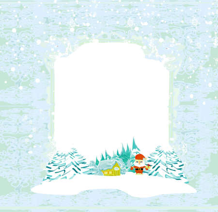 Happy New year card with Santa and winter landscape のイラスト素材