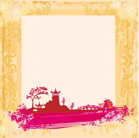 old paper with Asian Landscape のイラスト素材