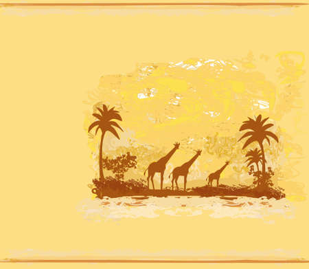 grunge background with African fauna and flora のイラスト素材