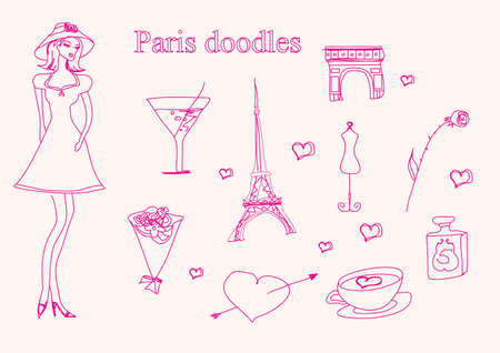Paris fashion doodles set のイラスト素材