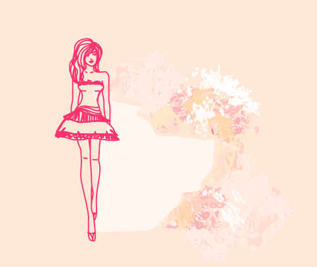 fashion girl Shopping - doodle background のイラスト素材