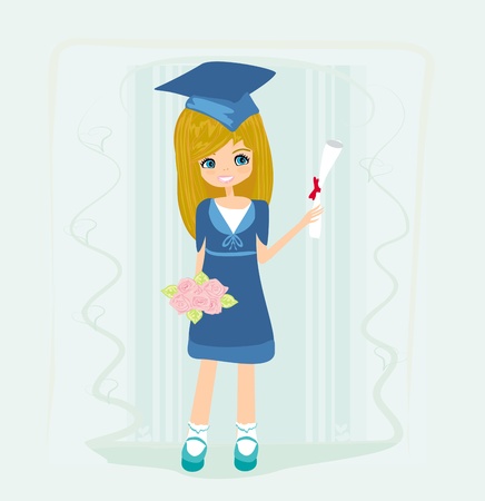 Illustration of a Kid Holding Her Diploma のイラスト素材