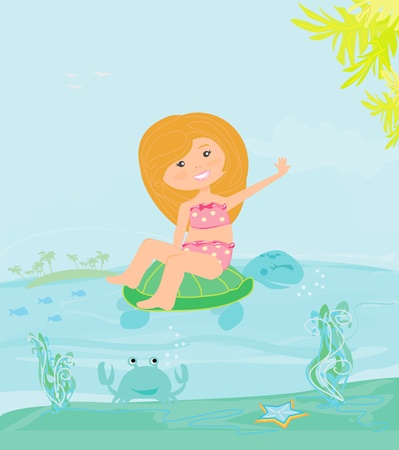 sweet happy little girl on the beach のイラスト素材