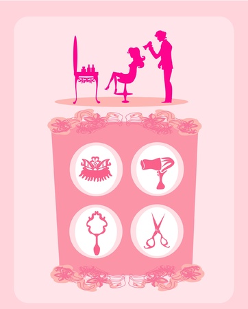 beautiful woman silhouette in barber shopのイラスト素材