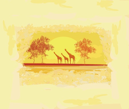 grunge background with African fauna and flora のイラスト素材