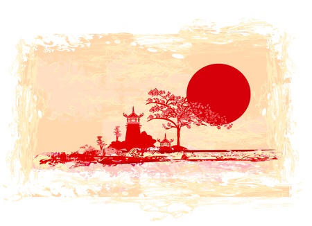 old paper with Asian Landscape のイラスト素材