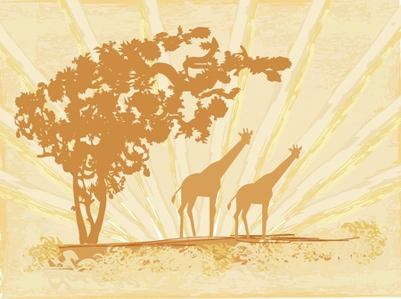 grunge background with African fauna and flora のイラスト素材