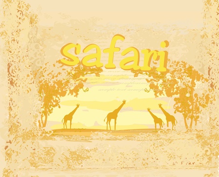 grunge background with African fauna and flora のイラスト素材