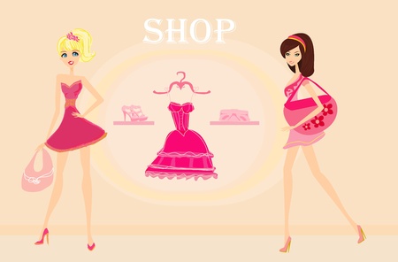 fashion girls Shopping illustration のイラスト素材