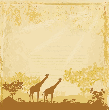 grunge background with African fauna and flora のイラスト素材