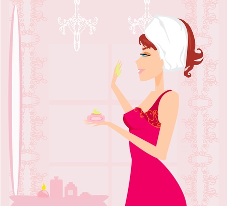 Cute woman applying moisturizer のイラスト素材