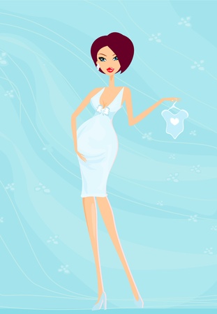 Beautiful pregnant woman on shopping for her new baby  Vector Illustration  のイラスト素材