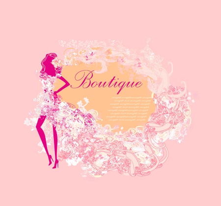fashion silhouettes girl Shopping - abstract frame のイラスト素材