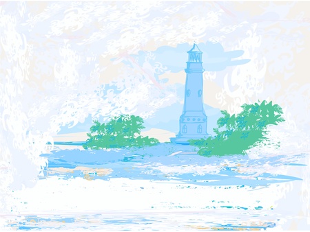 lighthouse seen from a tiny beach - Grunge Poster のイラスト素材