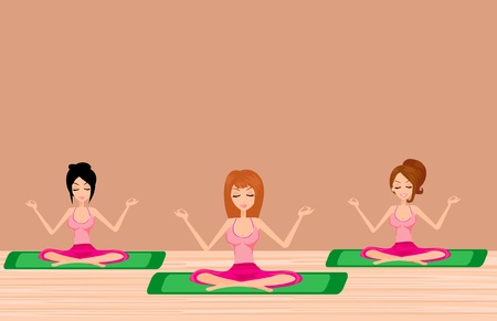 three Young girls doing yogaのイラスト素材