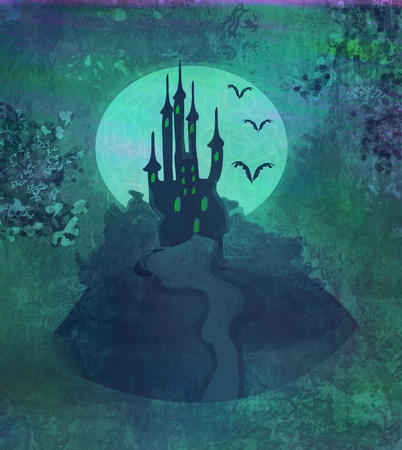 grungy Halloween background with haunted house の写真素材