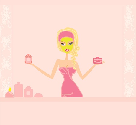 Cute woman applying moisturizer  vector illustration のイラスト素材