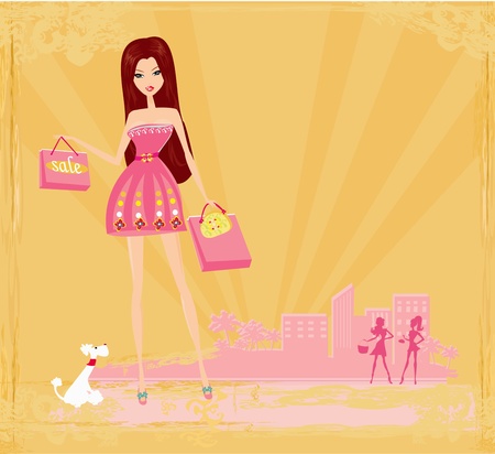 fashion girl Shopping のイラスト素材