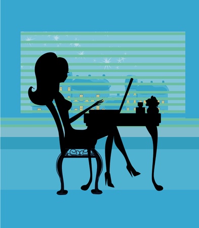 silhouettes secretary working with computer のイラスト素材