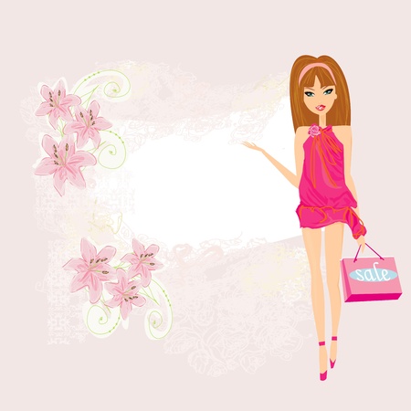 fashion girl Shopping - shopping sale frame のイラスト素材