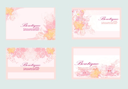 pink business floral card set のイラスト素材