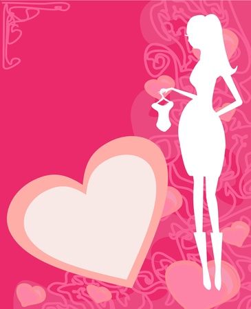 Beautiful pregnant woman on shopping for her new baby- abstract background  のイラスト素材