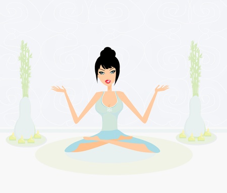 Yoga girl in lotus position のイラスト素材