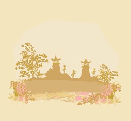 old paper with Asian Landscape のイラスト素材